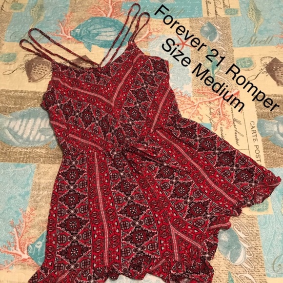 Forever 21 Pants - Forever 21 Cross Strap Red Summer Romper Size M